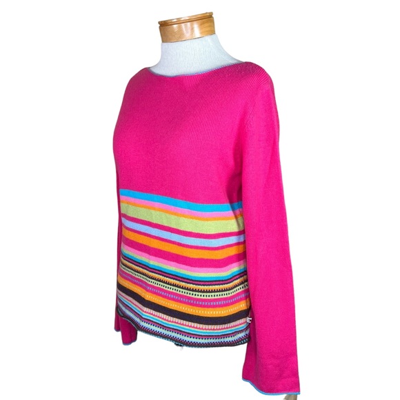 Tommy Hilfiger NWT Women’s Hot Pink Wool Blend Sweater W/ Multi Color Stripes M - Picture 16 of 16